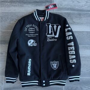 NFL Las Vegas Raiders Black and White Varsity Jacket